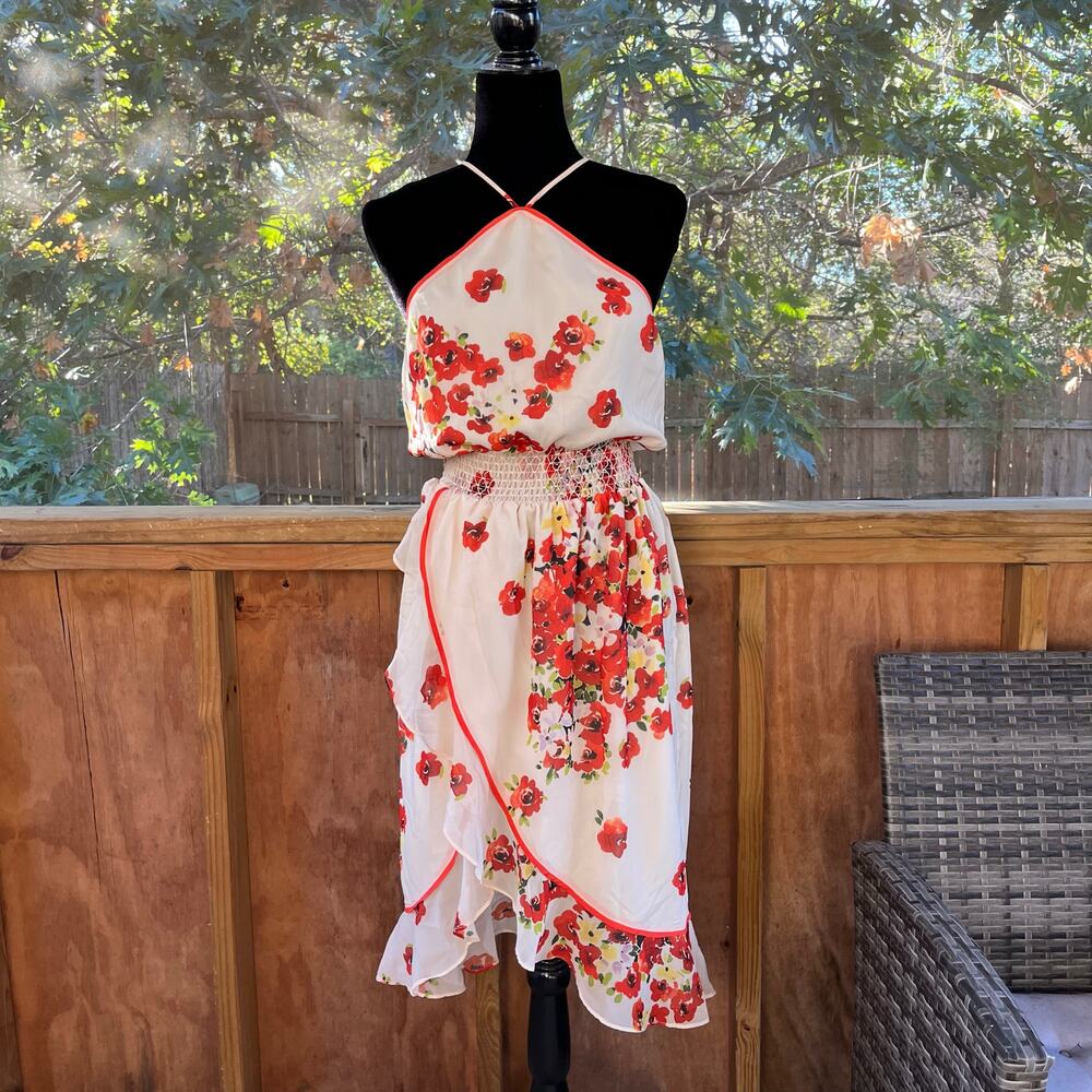 House of Harlow 1960 Floral Midi With Slit Dress - White and Red